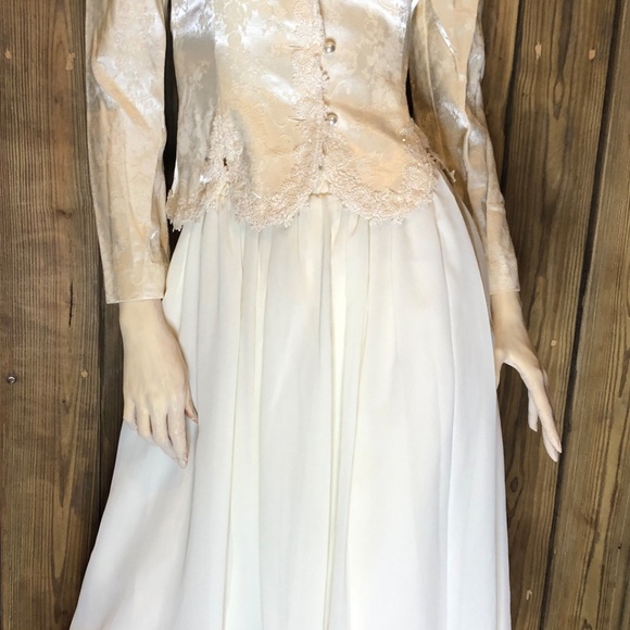 VTG 90s Ivory Brocade/Lace Trim Peplum Jacket/Full Skirt Womens Set 4P~Wedding - Picture 13 of 16